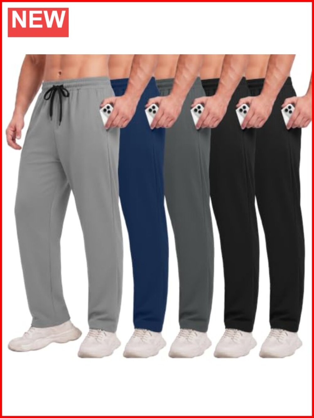 5 Pack Men's Sweatpants Mesh Open Bottom Athletic Pants with Pockets